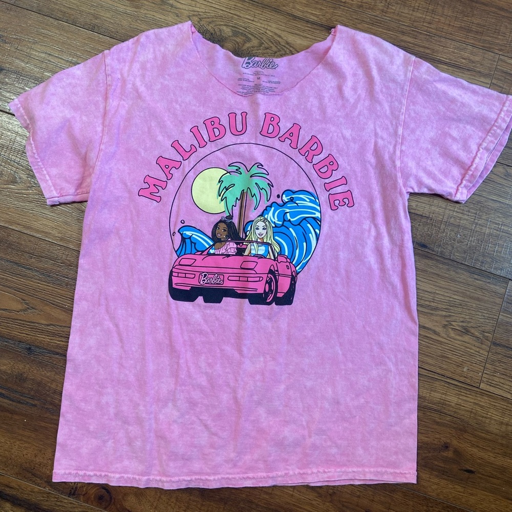 Malibu Barbie pink T-shirt hand distressed Sz medium